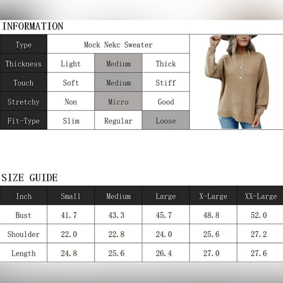 BLACK Mock Neck Fall Sweaters Trendy Balloon Sleeve Slouchy Knit Pullover Jumper - Picture 4 of 4